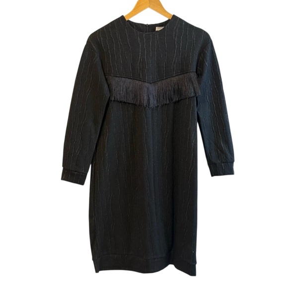 Vibe Black Knee Length Textured Dress w/ Fringe Detail Girls Size 16 - Picture 1 of 5